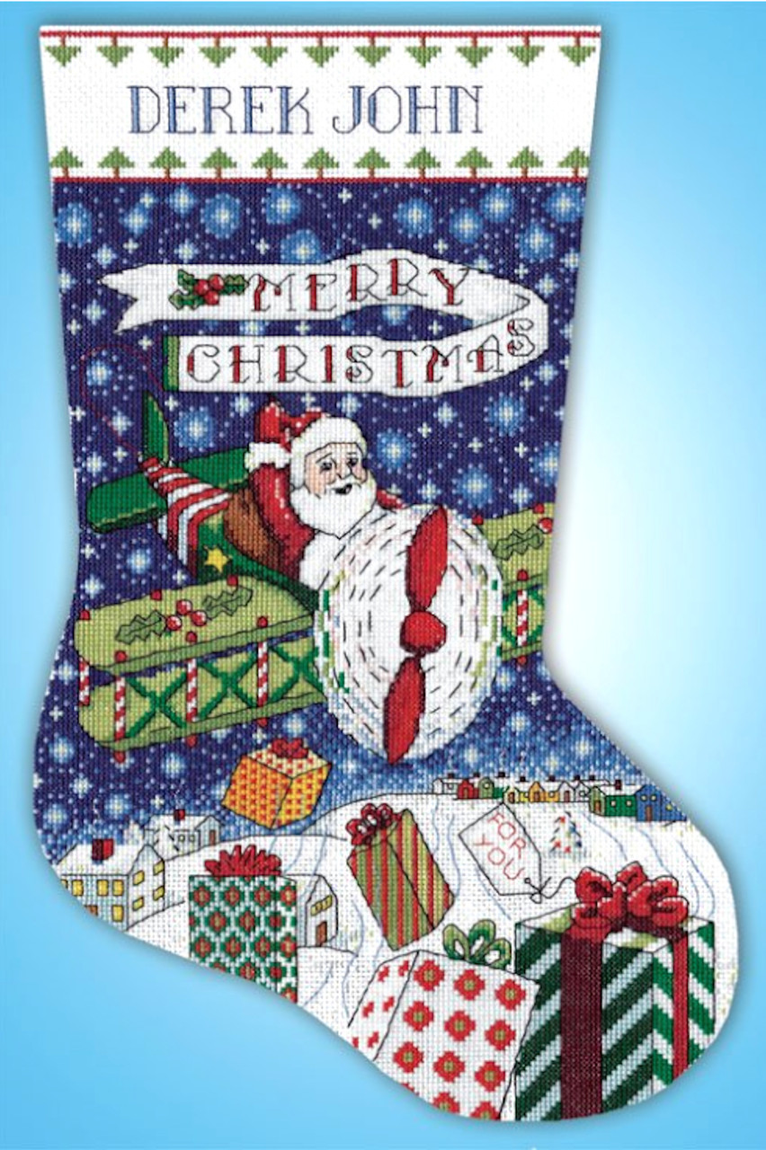 Design Works Counted Cross Stitch Stocking Kit 17 Long-Airplane Santa